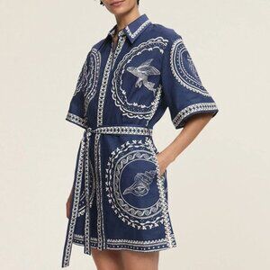 Alemais Oceane belted printed linen mini shirt dress